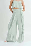 MABLE Crop Cami and Ruffled Wide Leg Pants Set - Trendsi - Flyclothing LLC