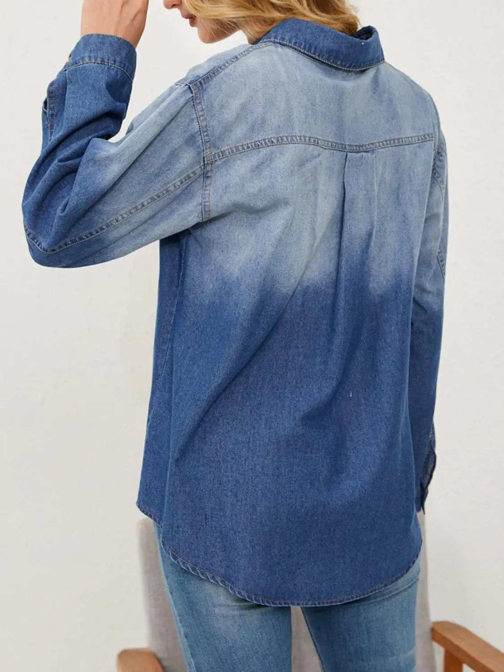 Button Up Long Sleeve Denim Jacket - Trendsi - Flyclothing LLC
