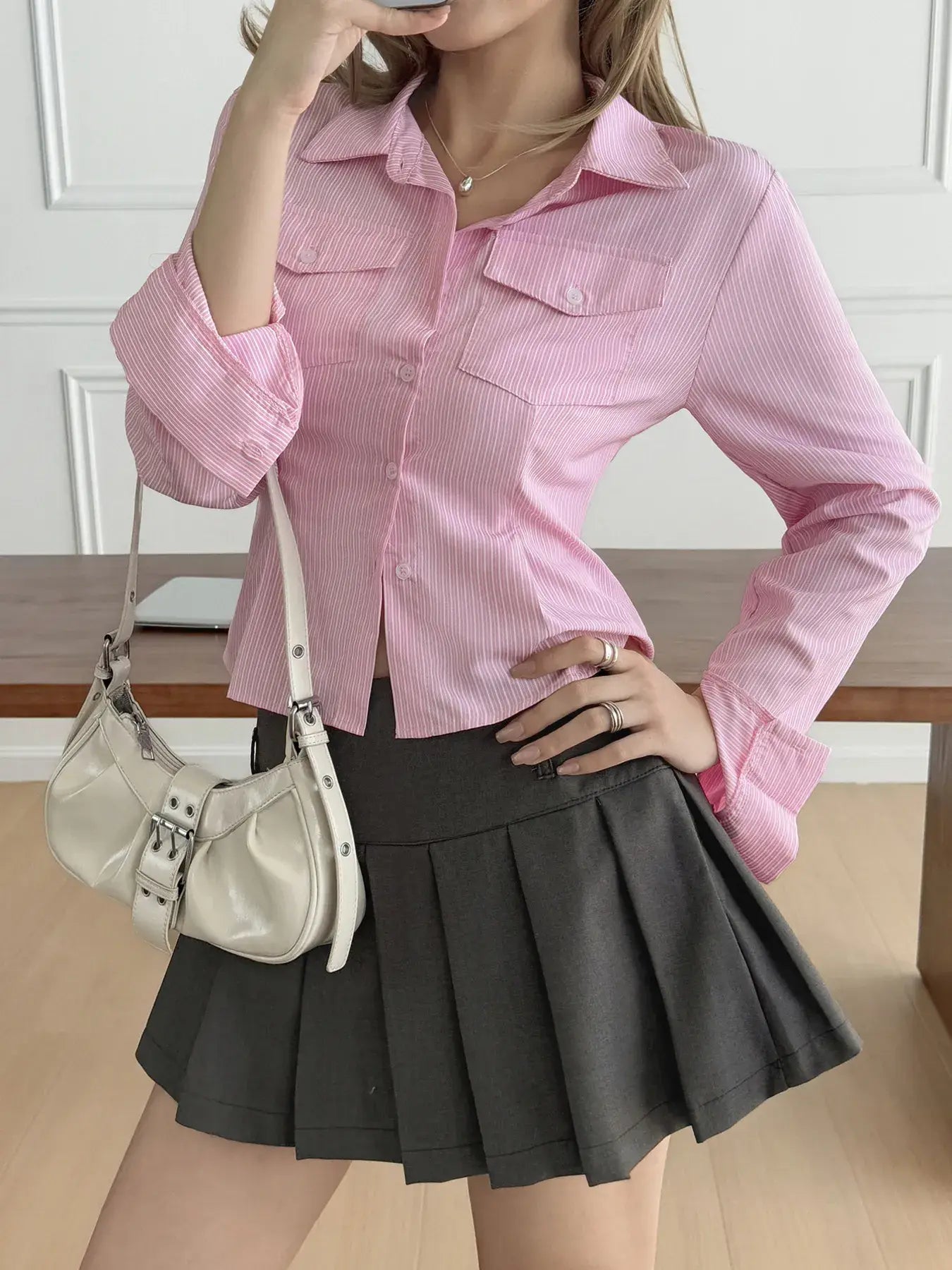 Striped Button-Up Long Sleeve Shirt - Trendsi - Flyclothing LLC