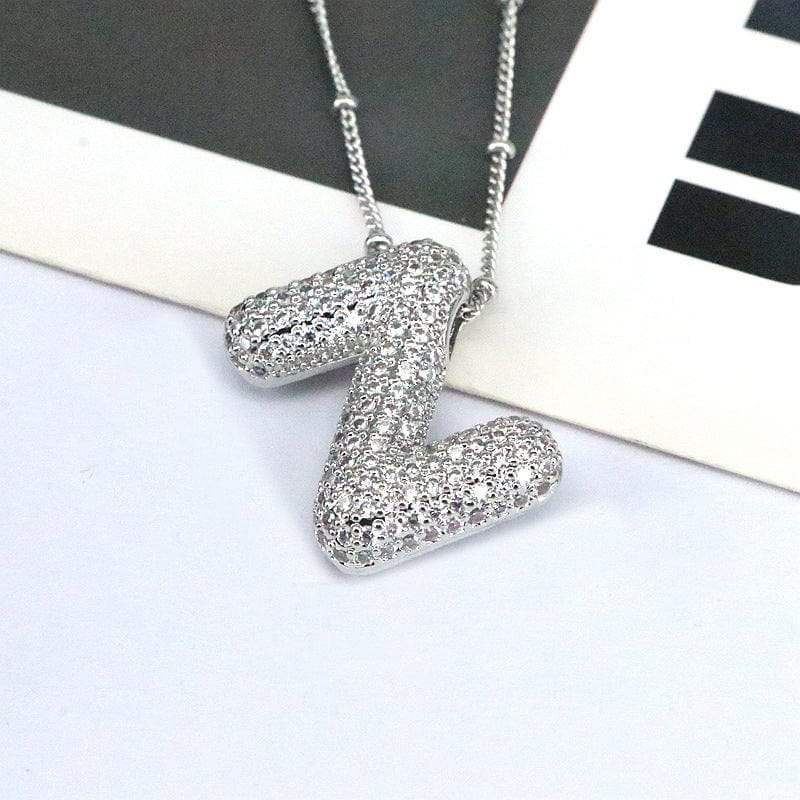 Copper Inlaid Zircon Letter Pendant Necklace - Trendsi - Flyclothing LLC