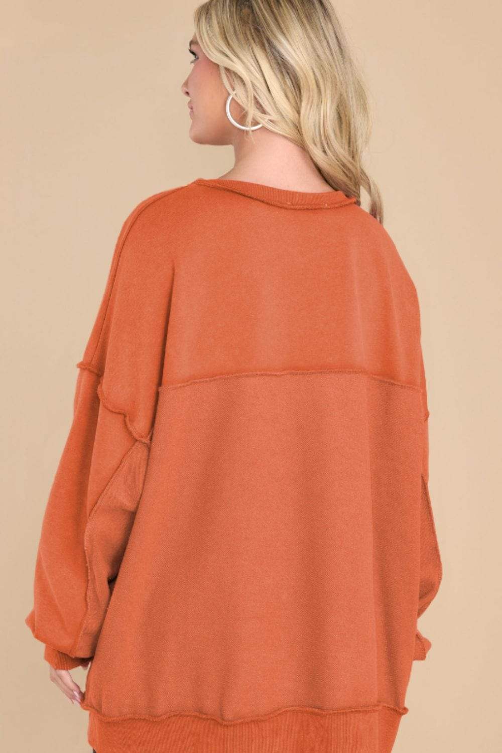 Exposed Seam Long Sleeve Sweatshirt - Trendsi - Flyclothing LLC