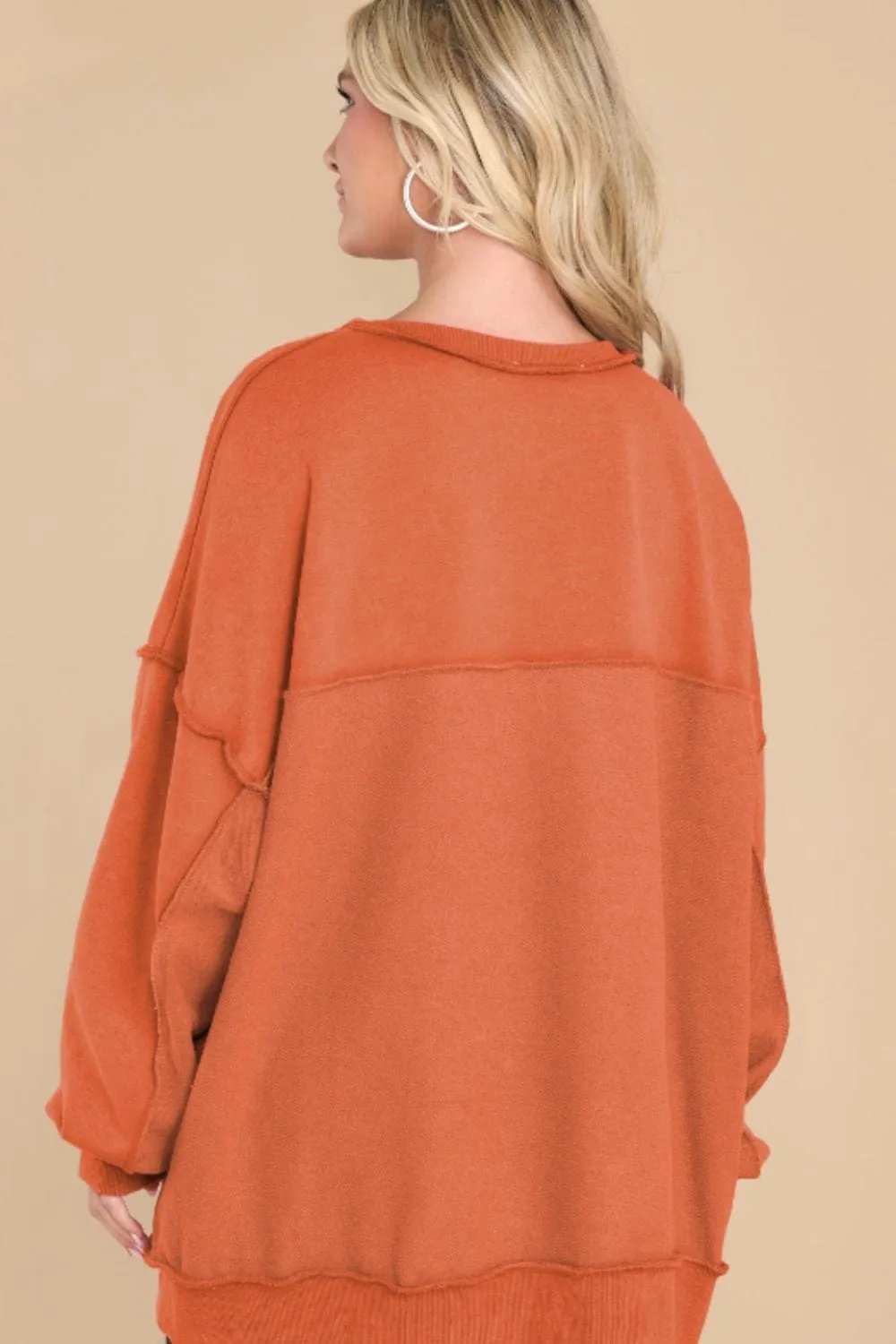 Exposed Seam Long Sleeve Sweatshirt - Trendsi - Flyclothing LLC