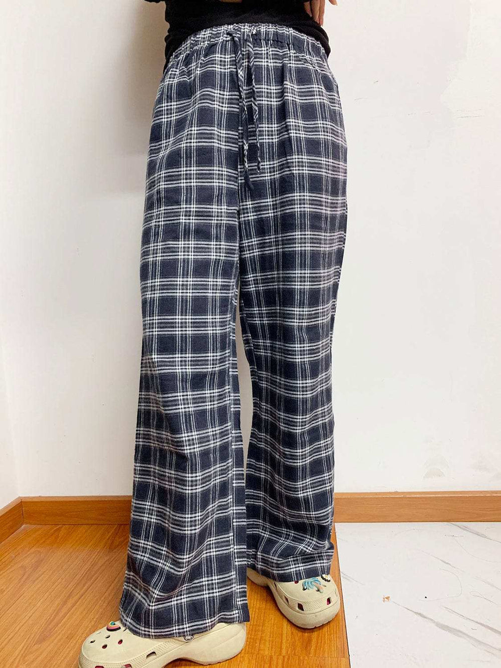 Plaid Drawstring Wide Leg Pants - Trendsi - Flyclothing LLC
