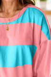 Color Block Round Neck Long Sleeve Top - Trendsi - Flyclothing LLC