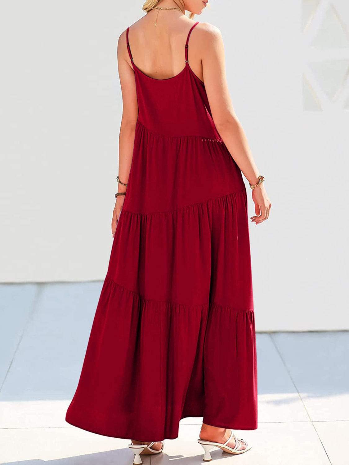 Full Size Ruched Tiered Spaghetti Strap Dress - Trendsi - Flyclothing LLC