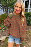 Striped Round Neck Long Sleeve Sweater - Trendsi - Flyclothing LLC