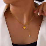 Titanium Steel Imitation Pearl Heart Pendant Necklace - Trendsi - Flyclothing LLC
