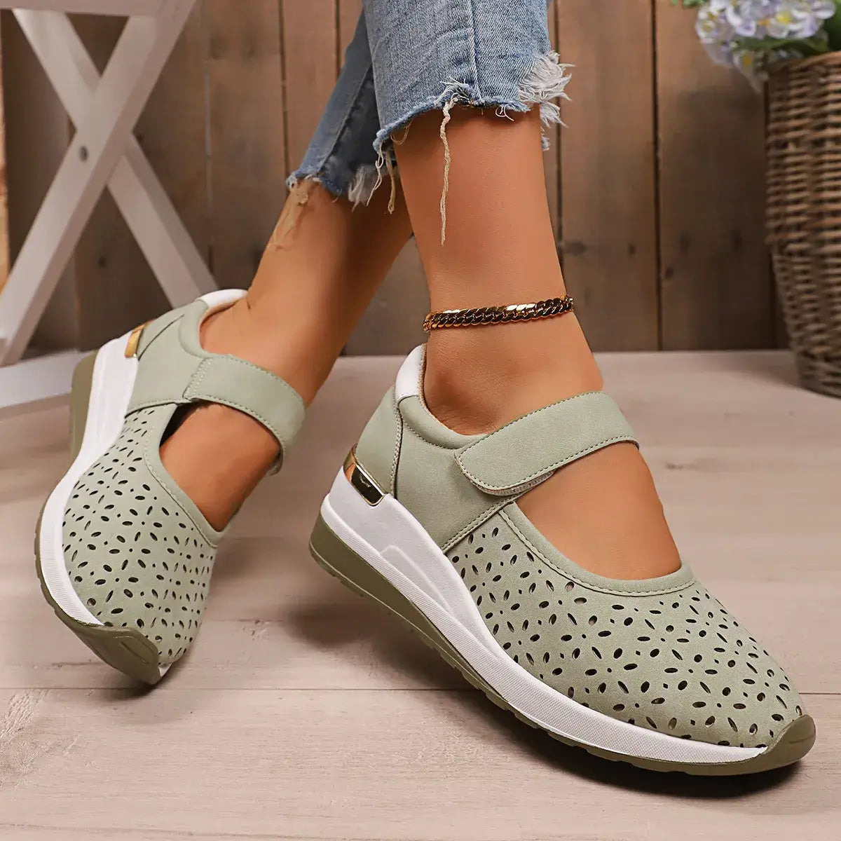Round Toe Wedge Sneakers - Trendsi - Flyclothing LLC