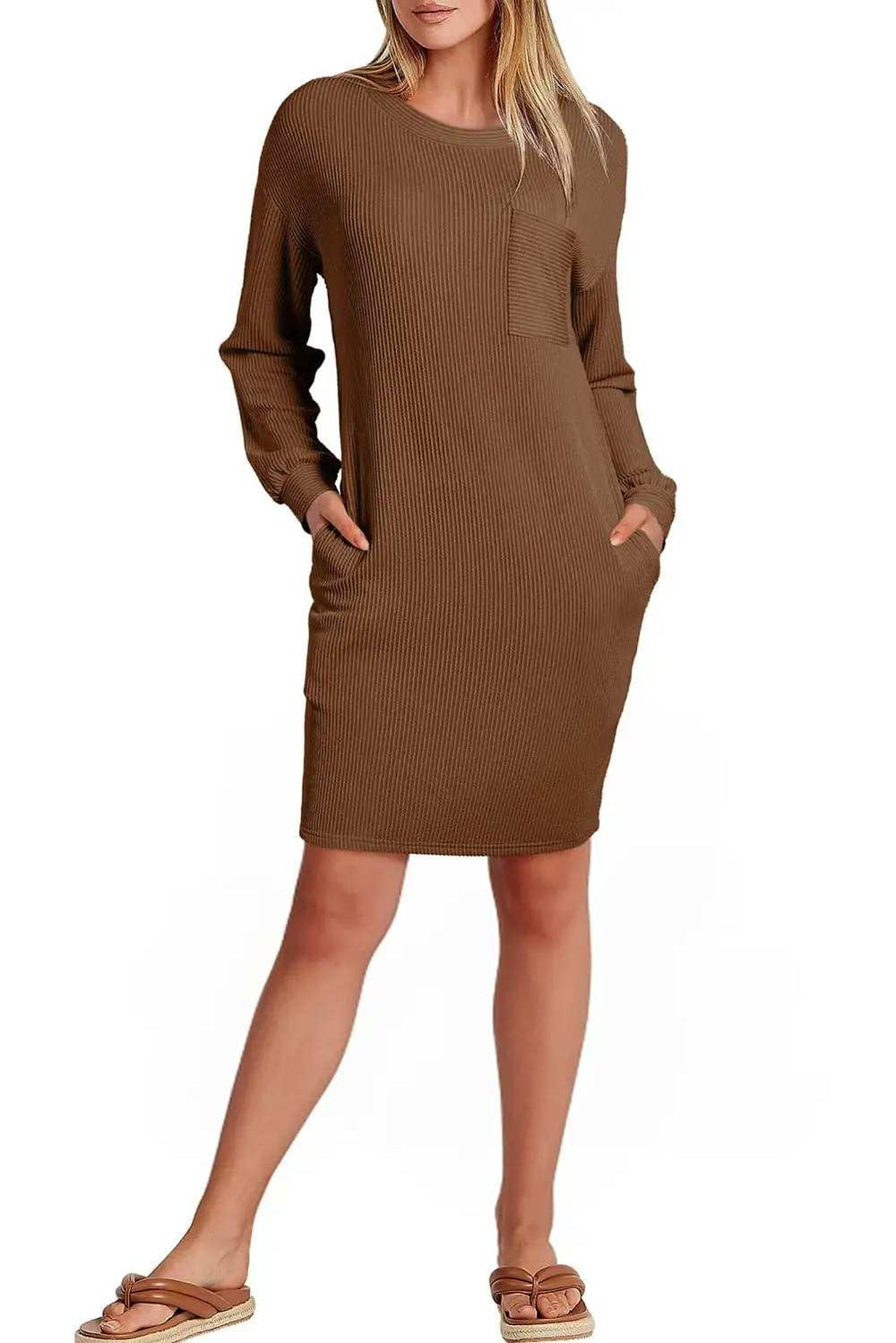 Striped Round Neck Long Sleeve Mini Dress - Trendsi - Flyclothing LLC