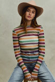 SO ME Mardi Gras Color Stripe Stretch Mesh Top - Trendsi - Flyclothing LLC
