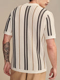 Men's Plus Size Striped Collared Neck Short Sleeve Shirt - Trendsi