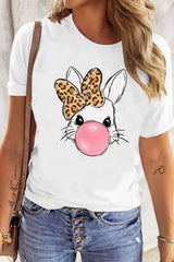Leopard Bow Rabbit Graphic Round Neck Short Sleeve T-Shirt - Trendsi - Flyclothing LLC