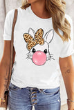 Leopard Bow Rabbit Graphic Round Neck Short Sleeve T-Shirt - Trendsi