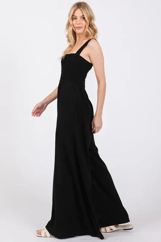 SAGE+FIG Smocked Flowy Wide Leg Jumpsuit - Trendsi - Flyclothing LLC