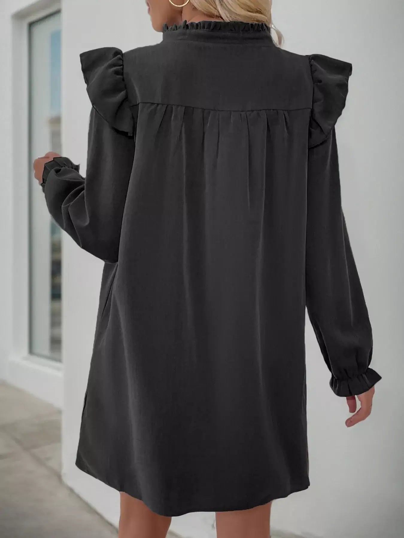 Ruffled Notched Flounce Sleeve Dress - Trendsi - Flyclothing LLC