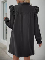 Ruffled Notched Flounce Sleeve Dress - Trendsi - Flyclothing LLC