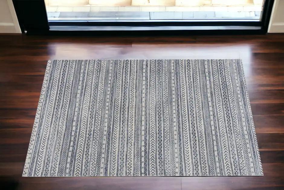 2' X 4' Navy Blue Decorative Stripes Area Rug - Homeroots
