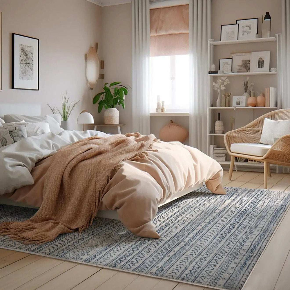 4' X 6' Navy Blue Decorative Stripes Area Rug - Homeroots - Flyclothing LLC