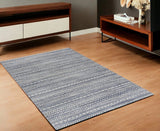 4' X 6' Navy Blue Decorative Stripes Area Rug - Homeroots