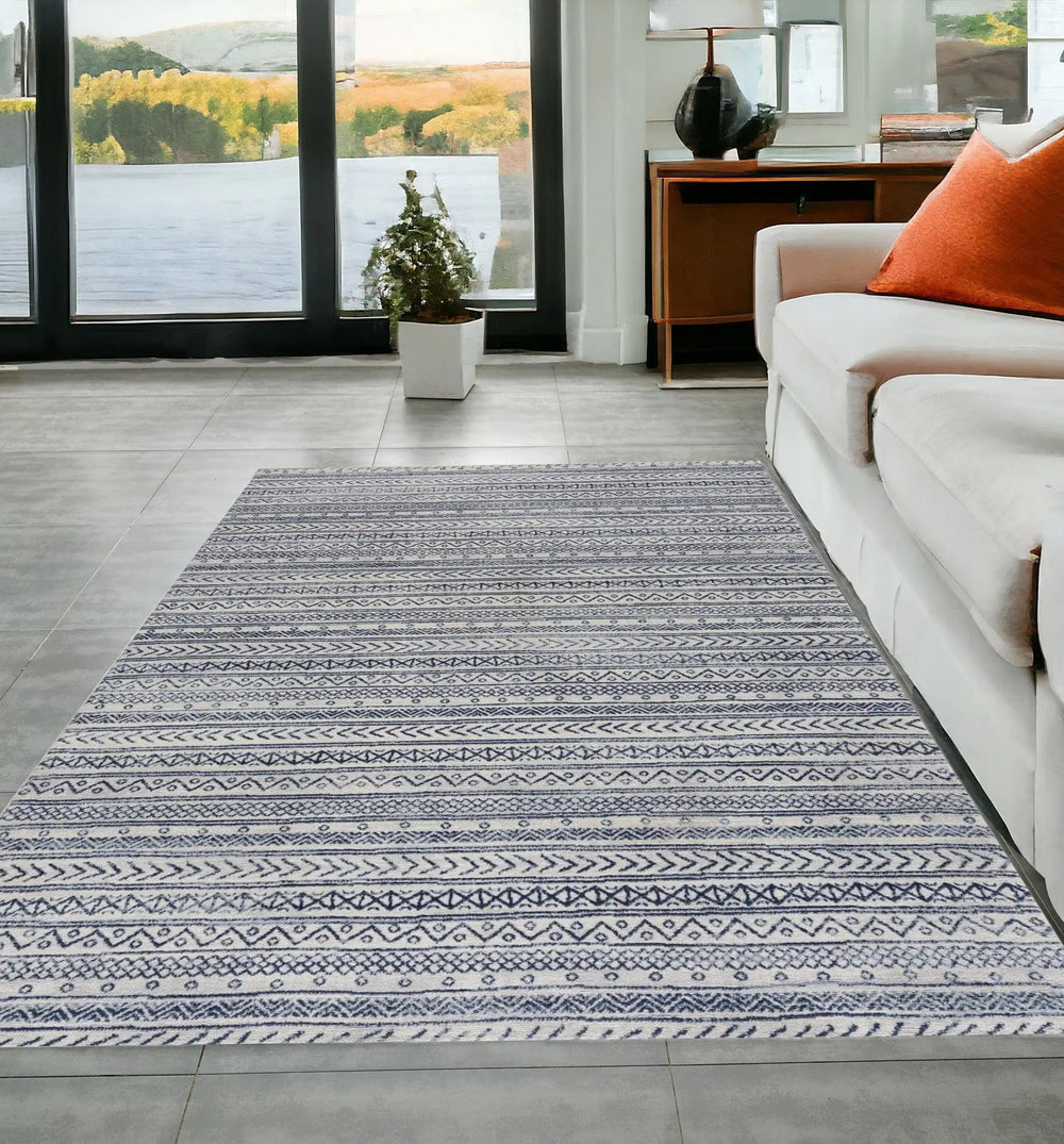 5' X 8' Navy Blue Decorative Stripes Area Rug - Homeroots