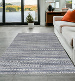 5' X 8' Navy Blue Decorative Stripes Area Rug - Homeroots