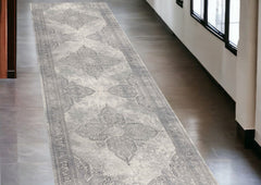 2' X 10' Gray Distressed Medallion Runner Rug - Homeroots