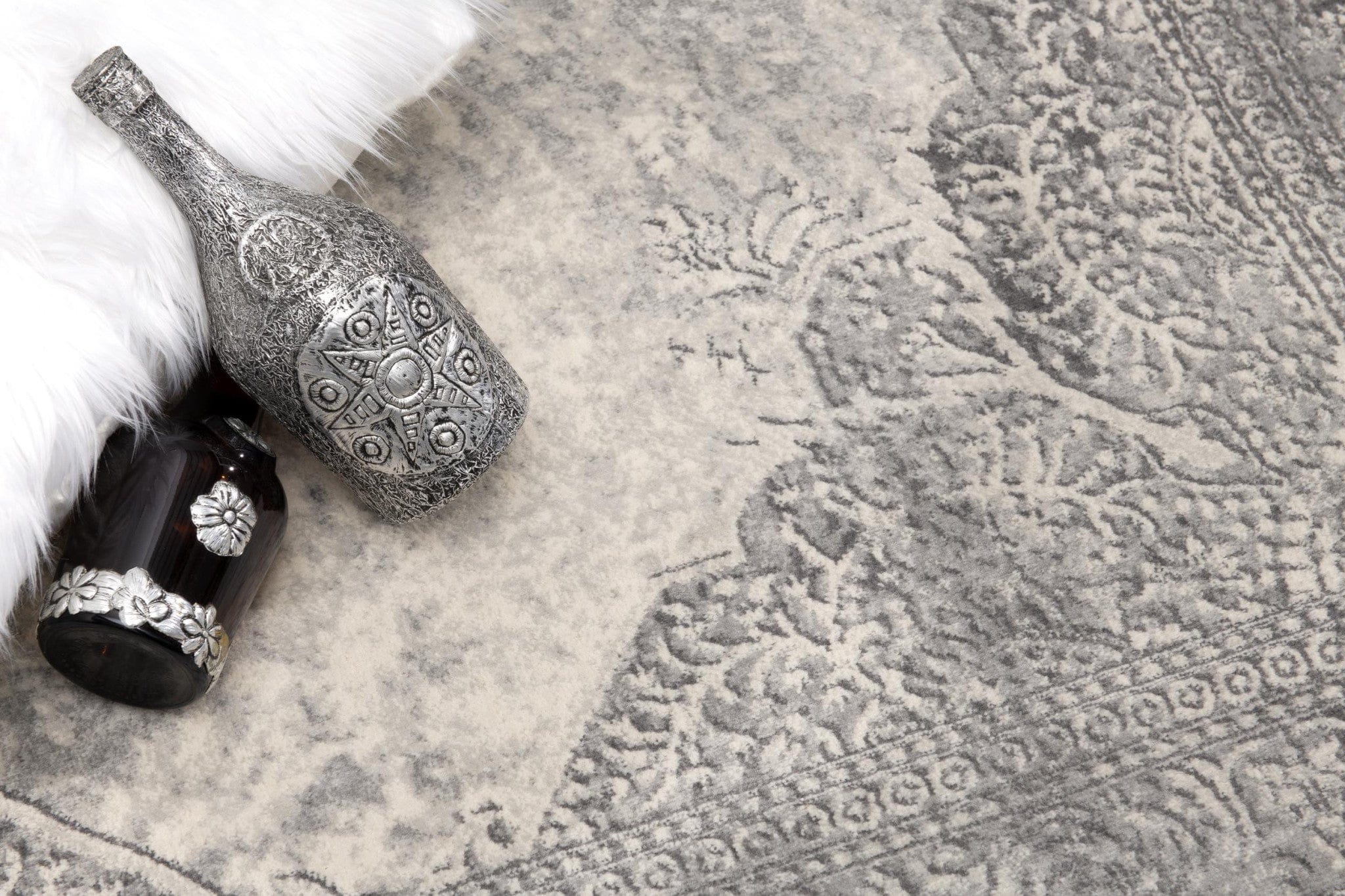 2' X 15' Gray Distressed Medallion Runner Rug