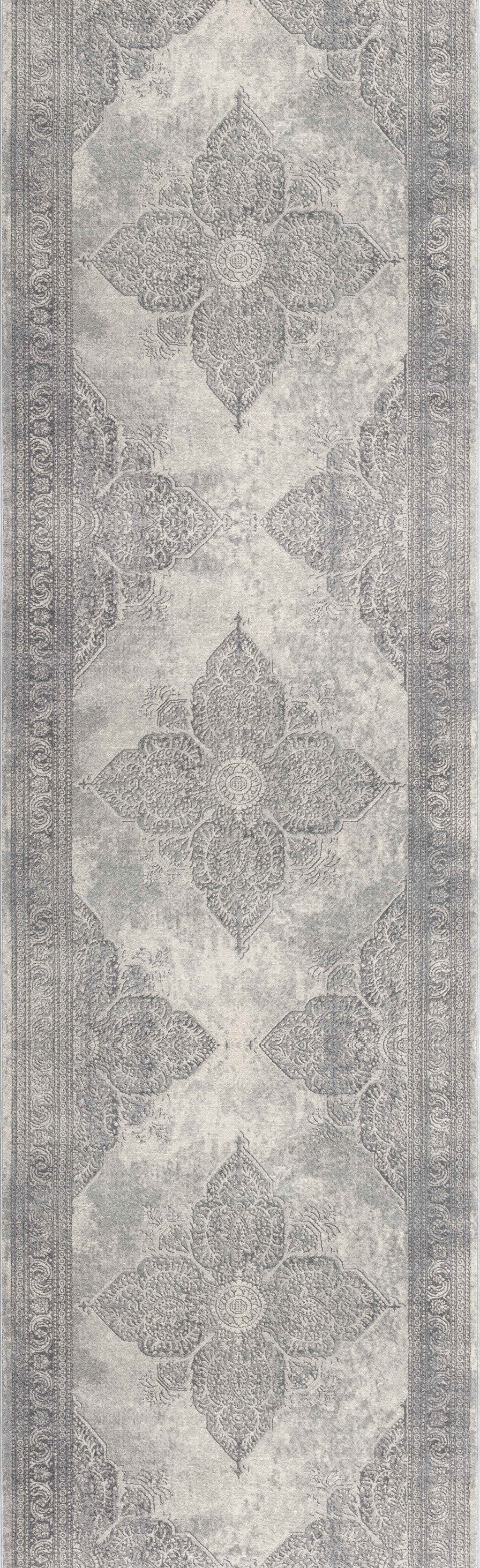 2' X 15' Gray Distressed Medallion Runner Rug