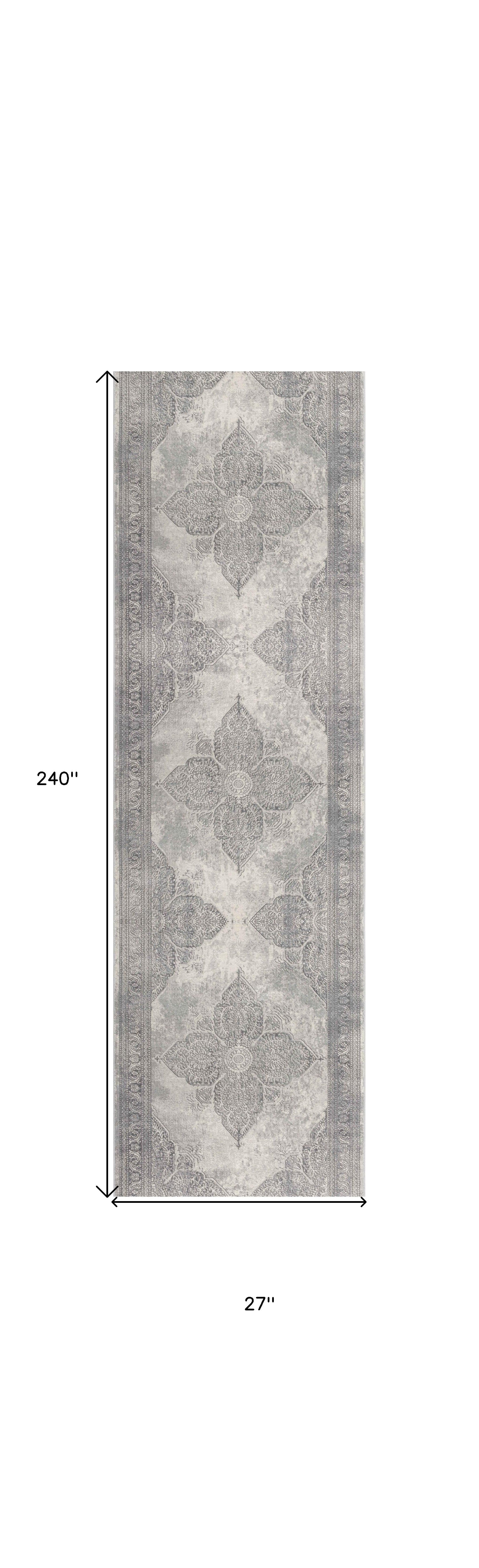 2' X 20' Gray Distressed Medallion Runner Rug