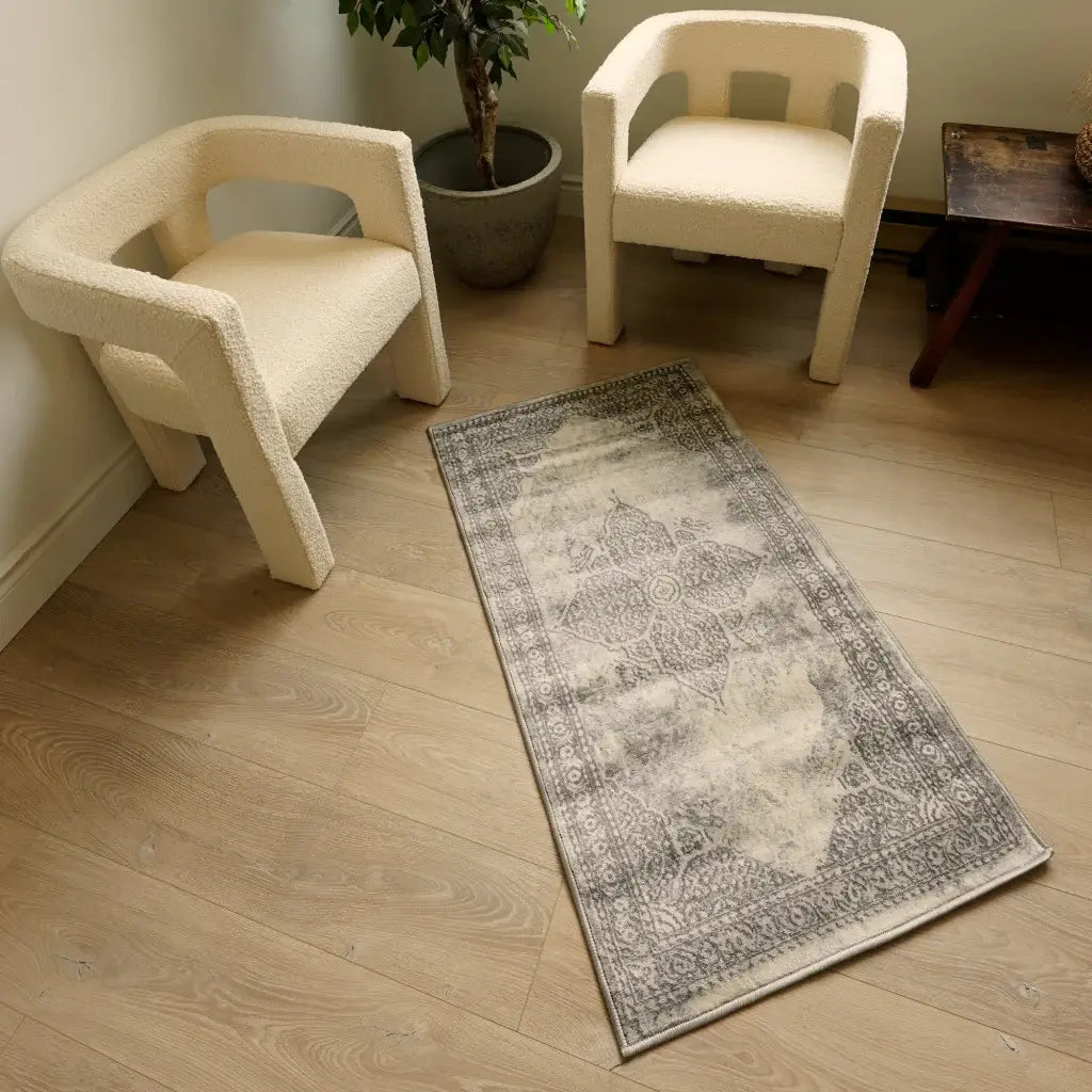 2' X 4' Gray Distressed Medallion Area Rug - Homeroots - Flyclothing LLC