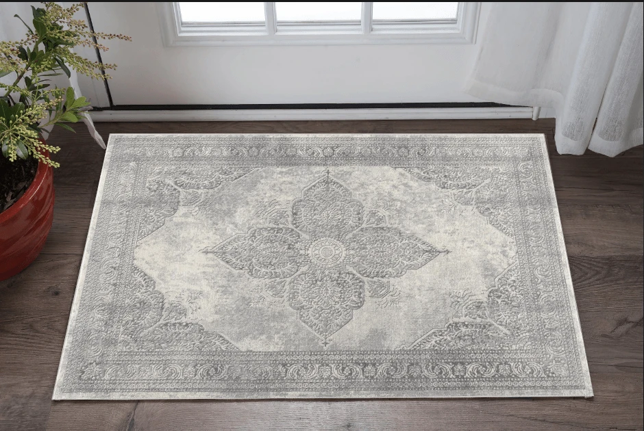 2' X 4' Gray Distressed Medallion Area Rug - Homeroots