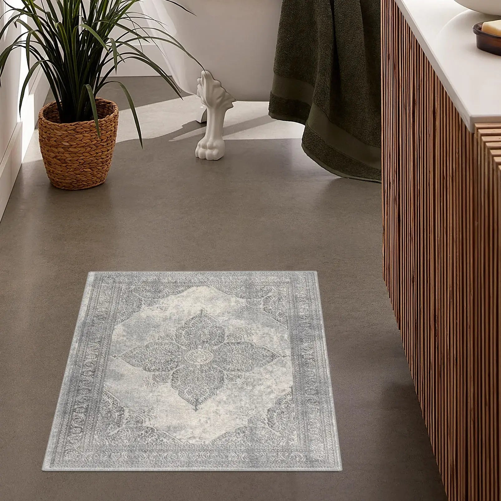 2' X 5' Gray Distressed Medallion Area Rug - Homeroots - Flyclothing LLC