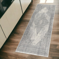 2' X 5' Gray Distressed Medallion Area Rug