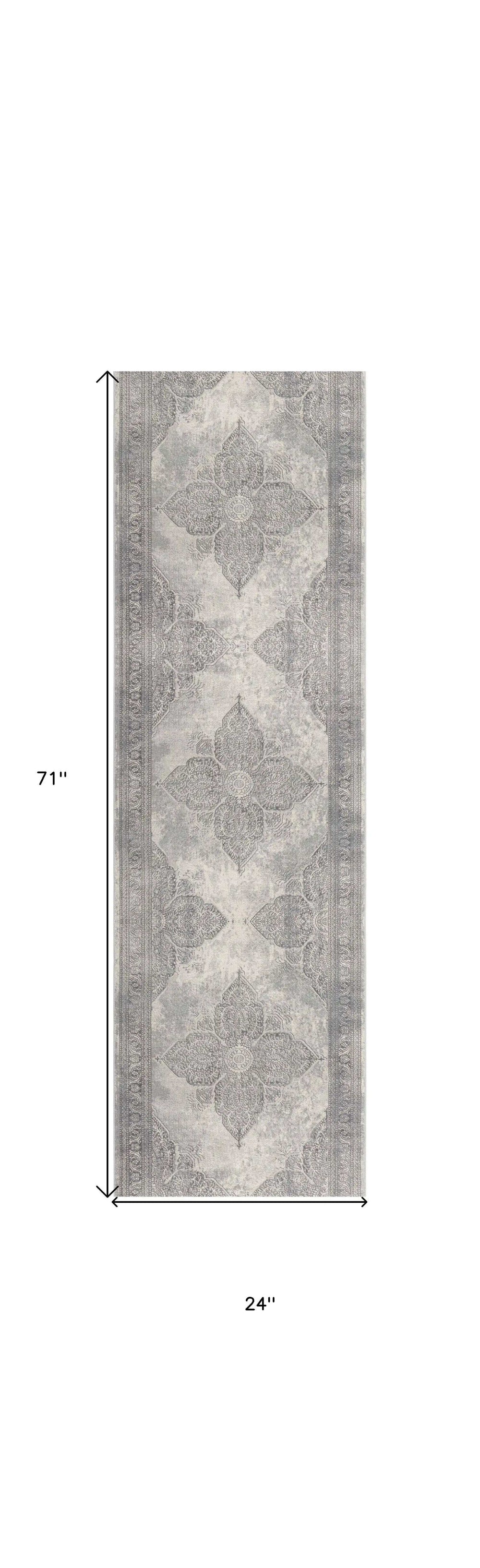 2' X 6' Gray Distressed Medallion Area Rug - Homeroots - Flyclothing LLC