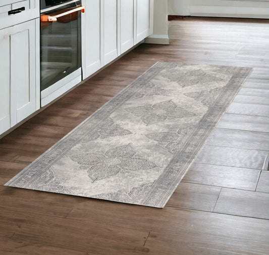 2' X 8' Gray Distressed Medallion Runner Rug