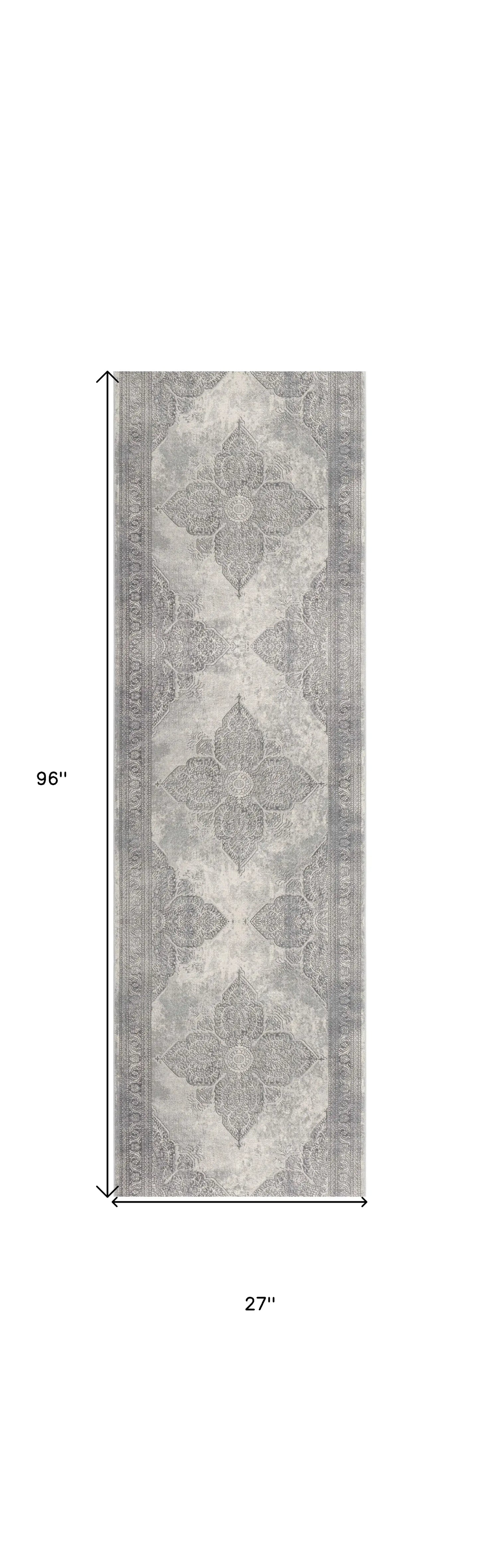 2' X 8' Gray Distressed Medallion Runner Rug - Homeroots - Flyclothing LLC