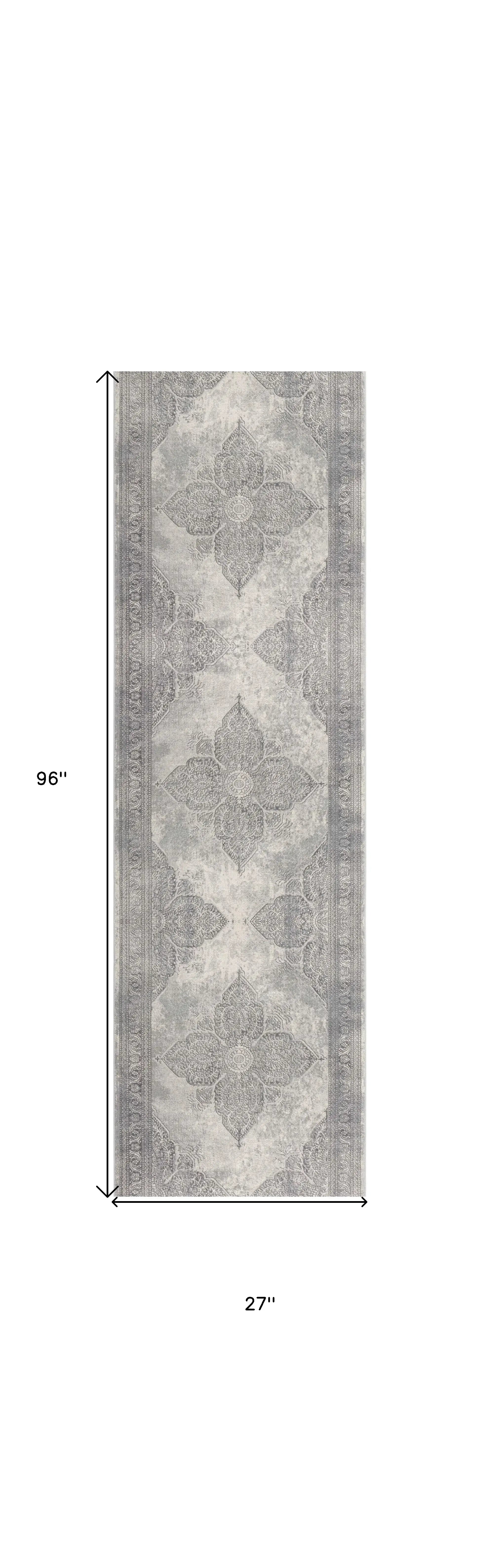 2' X 8' Gray Distressed Medallion Runner Rug - Homeroots - Flyclothing LLC