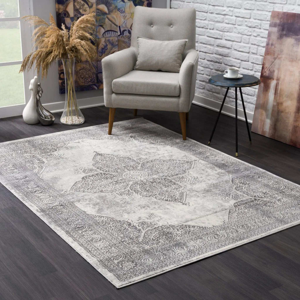 5' X 8' Gray Distressed Medallion Area Rug - Homeroots - Flyclothing LLC