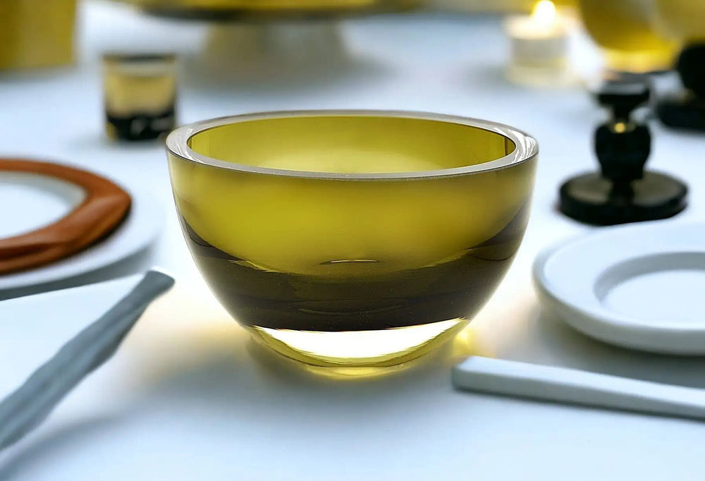 6" Moss Green Mouth Blown Crystal Thick Walled Bowl - Homeroots