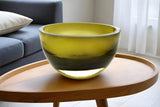 6" Moss Green Mouth Blown Crystal Thick Walled Bowl - Homeroots
