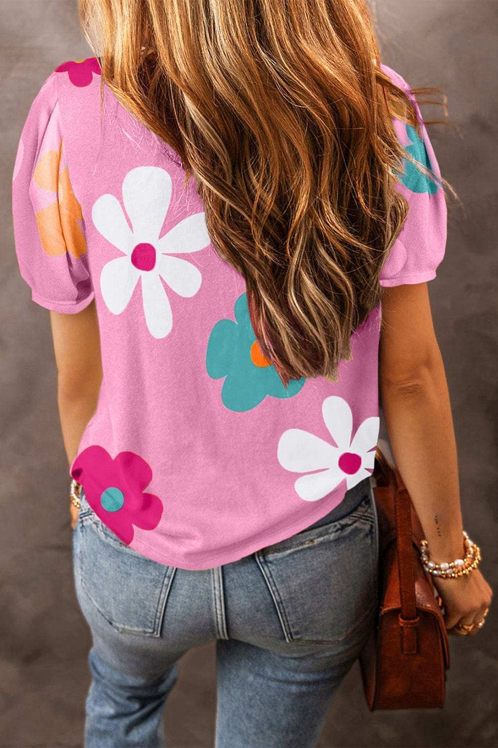 Flower Round Neck Short Sleeve Blouse - Trendsi - Flyclothing LLC