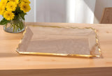 14" Clear and Gold Bubble Glass Scalloped Rim Rectangular Tray - Homeroots