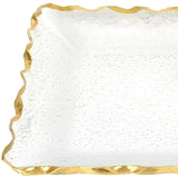 14" Clear and Gold Bubble Glass Scalloped Rim Rectangular Tray - Homeroots