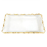 14" Clear and Gold Bubble Glass Scalloped Rim Rectangular Tray - Homeroots
