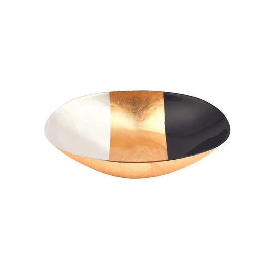 12" Gold Black and White Oval Glass Serving Bowl - Homeroots