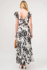 And The Why Ruffled Sleeve Tiered Floral Print Maxi Dress - Trendsi - Flyclothing LLC