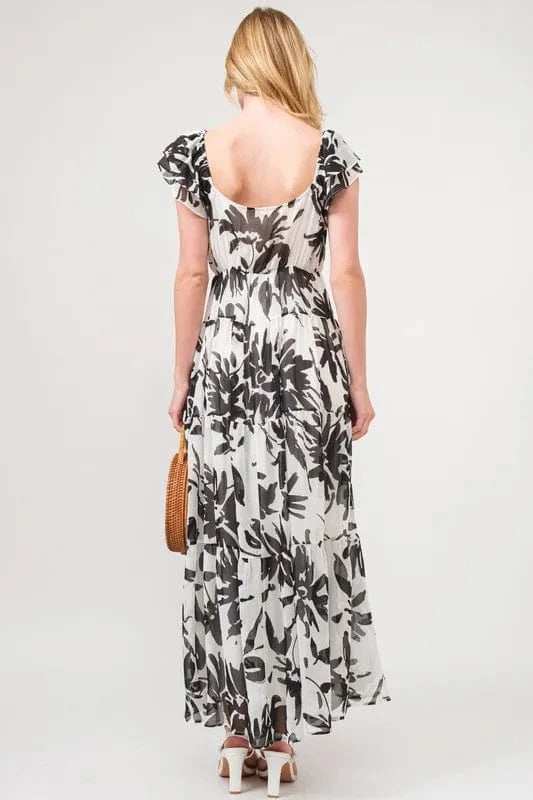 And The Why Ruffled Sleeve Tiered Floral Print Maxi Dress - Trendsi - Flyclothing LLC