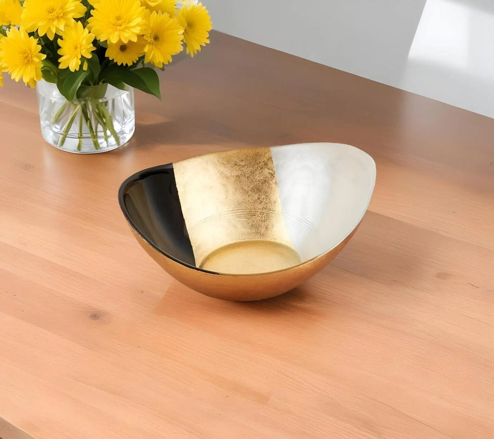 6" Gold Black And White Oval Glass Bowl - Homeroots