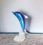 10" Blue Murano Glass Dolphin Figurine Tabletop Sculpture - Homeroots