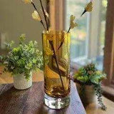 Amber Mouth Blown Bubble Glass Thick Walled Cylinder Vase - Homeroots - Flyclothing LLC
